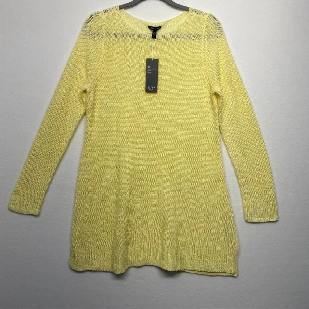 NWT Eileen Fisher Chunky Knit Heavy Linen Sweater Tunic‎ Yellow Medium